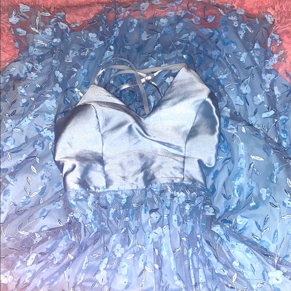 BCX Light Blue Floral Prom Dress
